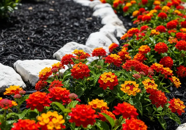 Flower bed with Texas native plants — drought-resistant landscaping in North Texas